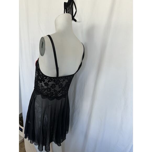 Unwrap Me Babydoll Red Bow Lingerie Teddy Sleepwear Black Size Large - Picture 3 of 6